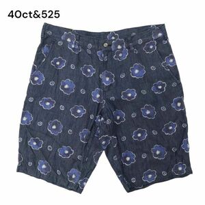 40ct&525 タケオキクチ 春夏 525 DENIM 花柄 フラワー総柄★ デニム ショート パンツ ジーンズ Sz.2　メンズ 日本製　C4B02365_5#P