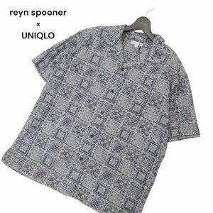 22SS★ UNIQLO × Reyn Spooner ユニクロ × レインスプーナー 総柄 半袖 アロハ シャツ Sz.XL　メンズ 紺 大きいサイズ　C4T05286_5#A