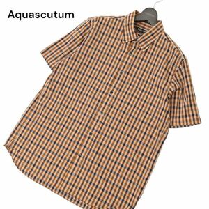 Aquascutum アクアスキュータム 春夏 麻 リネン混★ 半袖 ボタンダウン チェック シャツ Sz.2L　メンズ 日本製 大きいサイズ　C4T05351_5#A