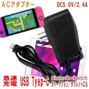 送料無料 A504 ACアダプター ニンテンドースイッチ用 DC5.0V 2.4A USB Type-C タブレット スマホ Nintendo Switch Lite対応 急速充電