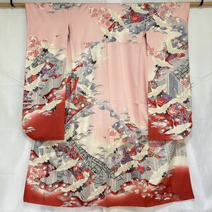 #. clothes shop .# gorgeous long-sleeved kimono length 167cm.64.5cm silk gold silver ... pattern KUR352
