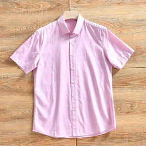 特価W0686-L ピンク/ 新品 メンズ 半袖 格子柄 シャツ 高品質 日常 快適 通気 吸汗 夏 おしゃれ カジュアル トップス 