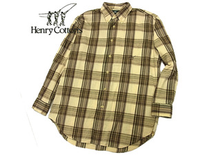 お勧め・ヘンリーコットンズ 長袖シャツ 春物 Henry Cotton's ボタンダウンシャツ コットン チェック柄 メンズ カジュアルシャツ