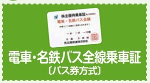名鉄 名古屋鉄道 株主優待乗車証 パス 1枚 （最新）