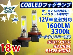 2個セット COBチップ LED フォグ 12V/24V H8/H11/H16/HB3/HB4/PSX26 選択可 角度調整可能 1600lm 36w ゴールデンイエロー 黄金黄色
