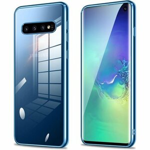 Galaxy S10 ケース クリア ギャラクシーS1 TPU 黄変防止 青縁 背面クリア 保護カバー ブルー 598