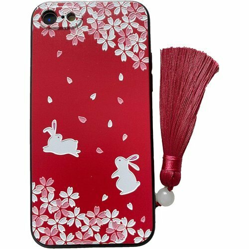 KOLO ウサギと桜 iPhone 7 8 SE iP ス スマホカバー カバー 赤 iPhone 7 8 SE 1574