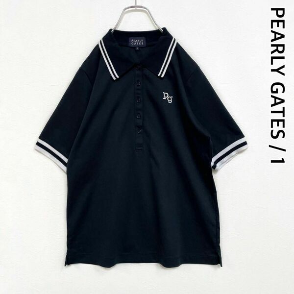 美品　パーリーゲイツ　ゴルフ　レディース　刺繍ロゴ　半袖　ポロシャツ　レディース　ネイビー　1サイズ　日本製