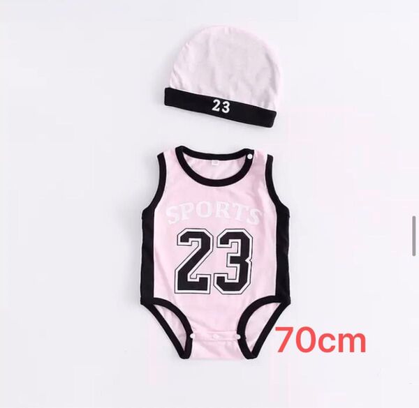 【未使用品】70cmベビー コットンロンパースビーニーセット ロンパース ボディスーツ 子供服 半袖 帽子