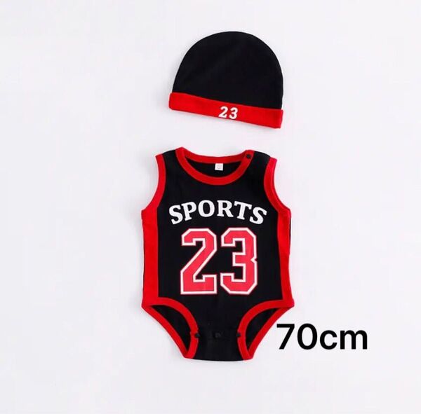 【未使用品】70cmベビー コットンロンパースビーニーセット ロンパース ボディスーツ 子供服 半袖 帽子