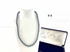 [SM1074] pearl pearl necklace earrings set Silver black pearl clothing accessories accessory lady's box attaching 