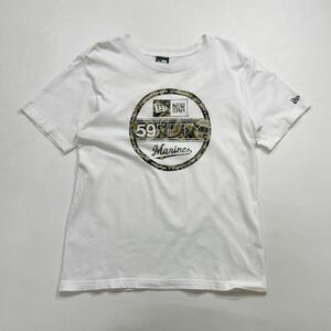 295 千葉ロッテマリーンズ Marines 半袖 Tシャツ NEW ERA ニューエラ サイズM ビッグロゴプリント 野球 ベースボール ホワイト 40604W