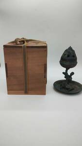 中国 古物 香炉 時代物 置物 銅器 宋時代 銅製 蓋あり 博山炉 台付き ドラゴン 箱あり 中国古美術