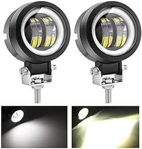 KAWELL 40W LEDフォグ ランプ 丸型 イカリング 作業灯 デイライト付き 12v ワークライト バイク 補助灯 車外灯