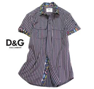 ドルチェアンドガッバーナ DOLCE＆GABBANA D＆G お洒落 レジメンタルストライプ 切り替え シャツ 48