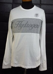 ｍ5165 美品 HYDROGENハイドロゲン　ロンＴ　長袖Tシャツ　綿100％　メンズ　Ｍ　ドクロ/スカル/ロゴなど　白×グレー　三喜商事