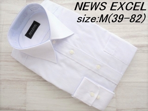 20928.323 NEWS EXCEL 形態安定 M(39-82) セミワイドカラー長袖ドレスシャツ ピンク×パープルストライプ ニュースエクセル