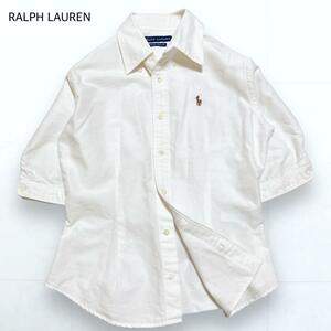 RALPH LAUREN ラルフローレン オックスフォード シャツ パフスリーブ 五分袖 ポニー刺繍 白 ホワイト 2 レディース S