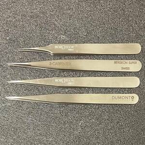  clock repair tool tweezers 4 pcs set * DUMONT * BERGEON SUPER * ANTIMAGNETIC * 1, 3, 4 * HOROTEC * SWISS *