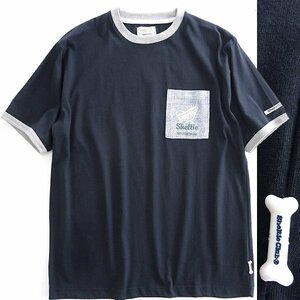 新品 シェルティークラブ 24SS デニム風 ポケット 半袖 Tシャツ M 紺 灰 【SH1442084_79】 Sheltie Club 春夏 メンズ カットソー 丸首