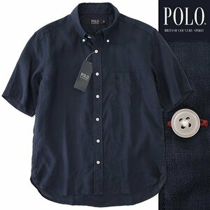 新品 POLO BCS ポロ 清涼 リネン シャンブレー 半袖 BDシャツ L 紺 【NXP693_540】 春夏 メンズ ボタンダウン ポニー 麻 サマー 盛夏 刺繍