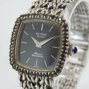 7686-60 WALTHAM ウォルサムMaxim BRACELET マキシム ブレスレット レディース腕時計 SV925 スクエア 黒文字盤 現状稼働品