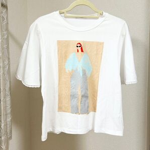 ザラ ファッショナブル プリント 半袖Tシャツ 肖像画 バンドTシャツ フリル