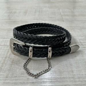 美品 JieDa ジエダ LEATHER WESTERN BELT レザー ウェスタン ベルト 編み込み BLACK ブラック サイズ FREE