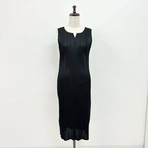 美品 PLEATS PLEASE ISSEY MIYAKE プリーツプリーズ イッセイミヤケ プリーツ ノースリーブ ロング ワンピース 日本製 ブラック 系 size 4