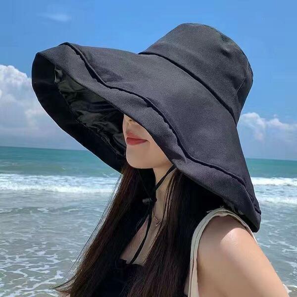 つば広 帽子 黒 ブラック レディース 女優帽 UVカット 紫外線対策 日焼け防止 紫外線カット 安い レジャー おしゃれ 韓国