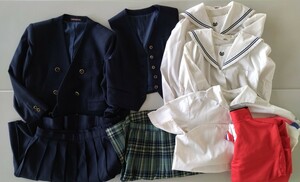  Okayama prefecture [ private Okayama senior high school ] woman uniform blaser. summer winter skirt (66.54). summer clothing sailor suit. blouse. gym uniform 9 point set 
