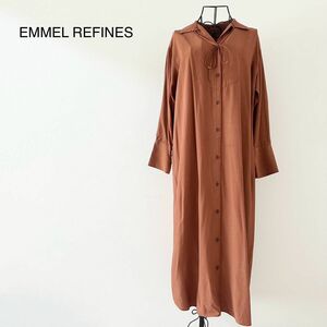 【EMMEL REFINES】ロングシャツワンピース　長袖　襟元紐リボン　羽織り