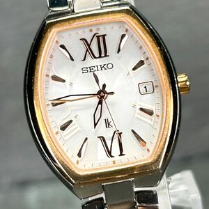 美品 SEIKO セイコー LUKIA ルキア SSQW028 腕時計 電波ソーラー アナログ カレンダー ホワイト×ピンクゴールド チタニウム トノー型