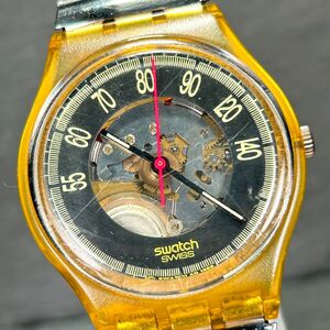  rare SWATCH Swatch AG1999 wristwatch quarts analogue skeleton clear case yellow .. belt new goods battery replaced operation verification ending 