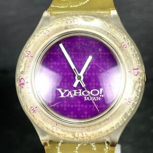 希少 SWATCH スウォッチ Yahoo JAPAN ヤフージャパン コラボ 腕時計 アナログ クオーツ パープル シリコンバンド クリアイエロー ラウンド