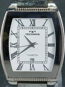 TECHNOS Tecnos T9186 мужской аналог кварц наручные часы белый циферблат серебряный tang stain metal ремень батарейка заменена рабочее состояние подтверждено 