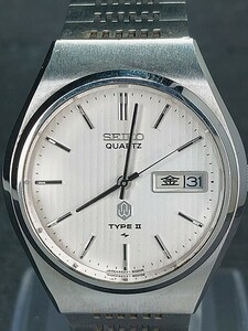 超美品 SEIKO セイコー TYPEⅡ 亀戸製 4623-8010 アナログ クォーツ 腕時計 デイデイトカレンダー シルバー メタルベルト 新品電池交換済