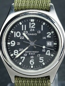 新品 CASIO カシオ MW-121 ミリタリー メンズ アナログ クォーツ 腕時計 ブラック文字盤 グリーン 布製ベルト ステンレス 新品電池交換済み