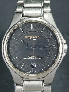 SEIKO セイコー ALBA アルバ イプシロン V732-0100 アナログ クォーツ 腕時計 ブラック文字盤 デイトカレンダー メタルベルト 電池交換済み