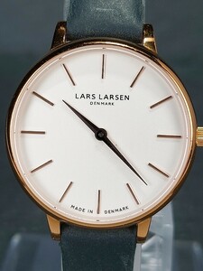 LARS LARSEN ラースラーセン A146 アナログ クォーツ 腕時計 スモールサイズ ホワイト文字盤 ローズゴールド レザーベルト 新品電池交換済