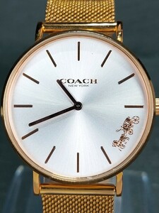 超美品 COACH コーチ CA.120.7.34.1599 アナログ クォーツ 腕時計 2針 ゴールド ホワイト文字盤 メタルベルト ステンレス 新品電池交換済み
