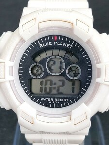 ダイソー BLUE PLANET ブループラネット CR2032 G212 メンズ デジタル クォーツ 腕時計 ホワイト ラバーベルト ステンレス 動作確認済み