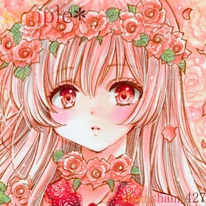  original hand-drawn illustrations * flower young lady < red rose >* middle square fancy cardboard 