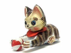  rare made in Japan Nakayama association tin plate cat sphere rotation .. cat .. sphere playing zen my toy 