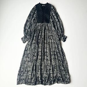 nkitepamo Dahl атлас лоскутное шитье принт платье One-piece цветочный принт длинный черный чёрный NE QUITTEZ PAS! стеганое полотно 
