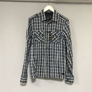 本物ジースターロウG-STAR RAWコットンチェック柄ワーク長袖シャツメンズサーフアメカジミリタリーXS白黒紫