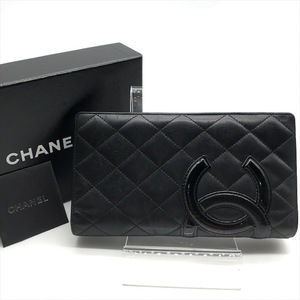 CHANEL シャネル カンボンライン 二つ折り 長財布 ブラック ピンク バイカラー エナメル レザー ココマーク レディース k2088