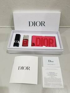 *[58743] unused goods *DIOR rouge Dior 999S satin veruni999 rouge lipstick nails luggage tag set not for sale *