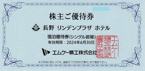 長野 リンデンプラザホテル シングル宿泊優待券 エムケー精工