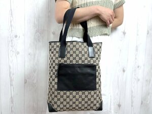  превосходный товар GUCCI Gucci GG парусина большая сумка сумка на плечо сумка парусина × кожа чай × чёрный A4 возможно мужской 72247